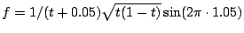 $ f= 1/(t+{0.05}) \sqrt{t (1-t)} \sin(2 \pi \cdot
{1.05})$