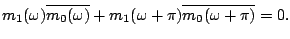 $\displaystyle m_1(\omega) \overline{ m_0(\omega) } + m_1(\omega+\pi) \overline{ m_0(\omega+\pi) } = 0{}.$