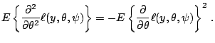 $\displaystyle E\left\{ \frac{\partial^2}{\partial\theta^2}
\ell(y,\theta,\psi)...
...= -E \left\{ \frac{\partial}{\partial\theta}
\ell(y,\theta,\psi) \right\}^2\,.$