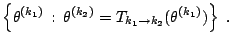 $\displaystyle \left\{ \theta^{(k_1)}\,:\,\theta^{(k_2)} = T_{k_1\rightarrow k_2}(\theta^{(k_1)}) \right\} \;.$