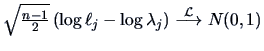 $\sqrt {\frac{n-1 }{2 }}\left (\log \ell _j-\log\lambda _j\right )
\stackrel{\cal L}{\longrightarrow} N(0,1)$