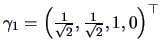 $\gamma_1 =\left(\frac{1}{\sqrt{2}},
\frac{1}{\sqrt{2}}, 1, 0\right)^{\top}$