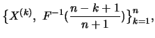 $\displaystyle \big\{X^{(k)},\ F^{-1} (\frac{n-k+1}{n+1})\big\}_{k=1}^n,$